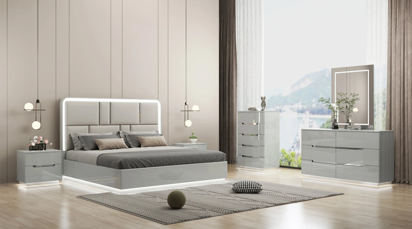 Shaggy 6-Piece High-Gloss LED Bedroom Set