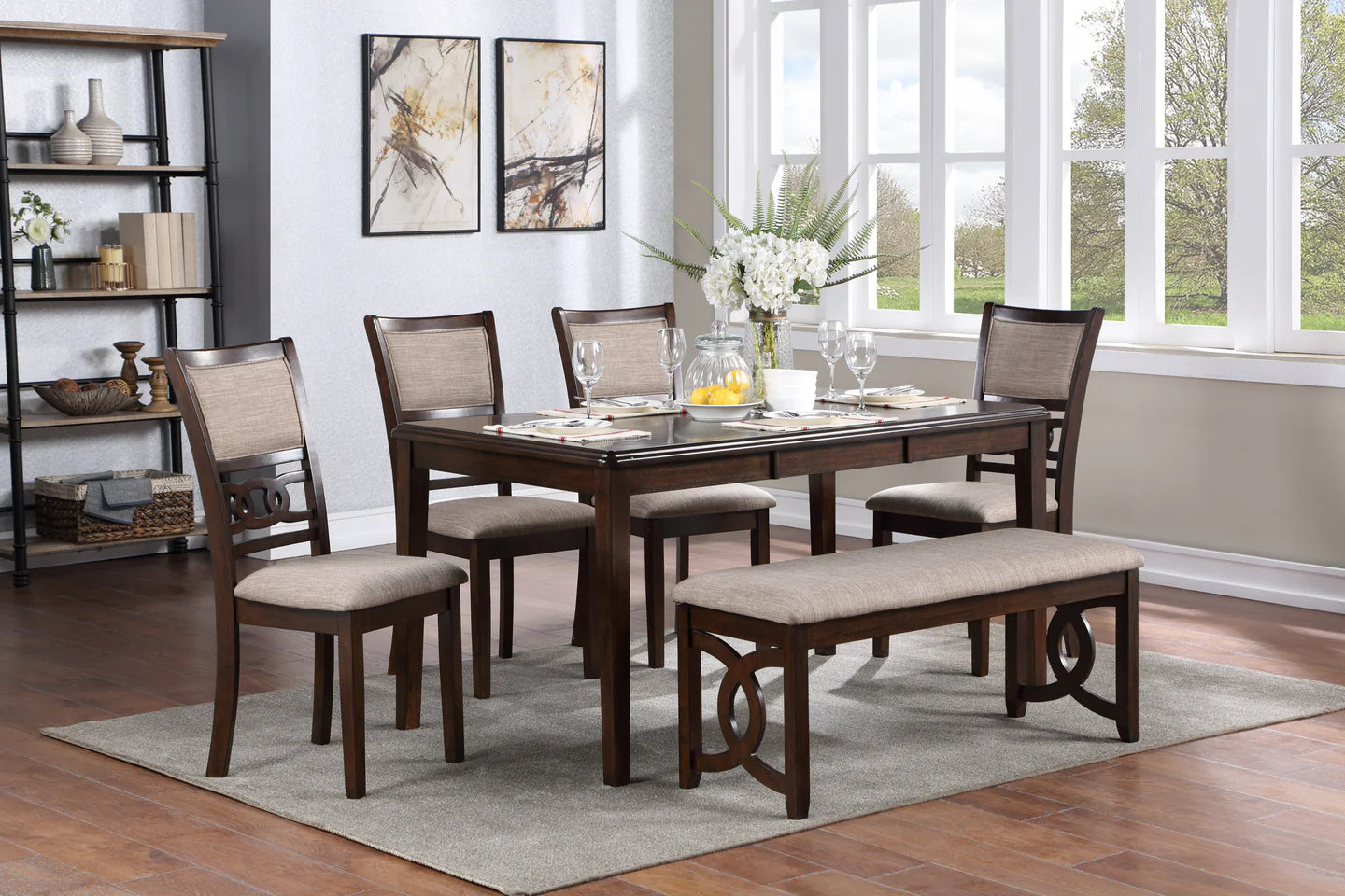 6-Piece Zia Dining Set – Rectangular Table with Chairs & Bench