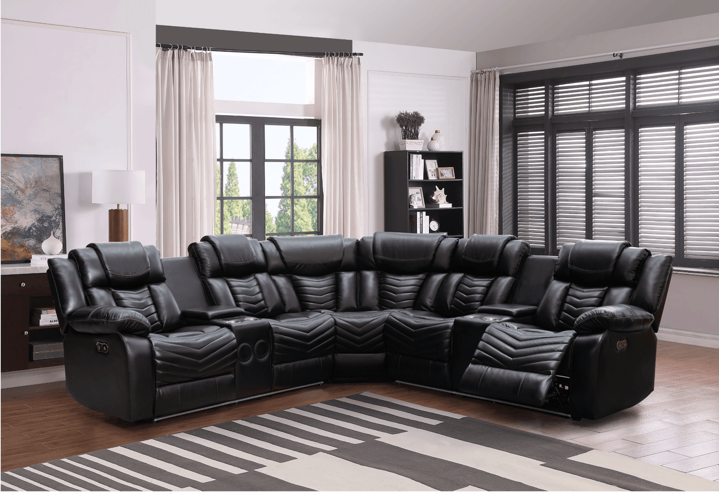 Rick Sectional Recliner Music Sofa - Black Air Leather