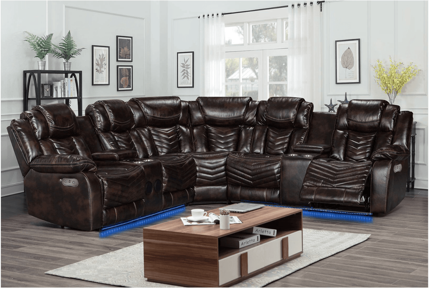 Rick Sectional Recliner Music Sofa - Black Air Leather