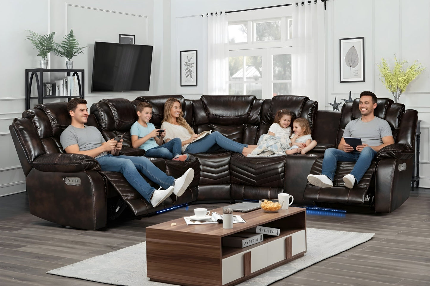 Rick Sectional Recliner Music Sofa - Black Air Leather
