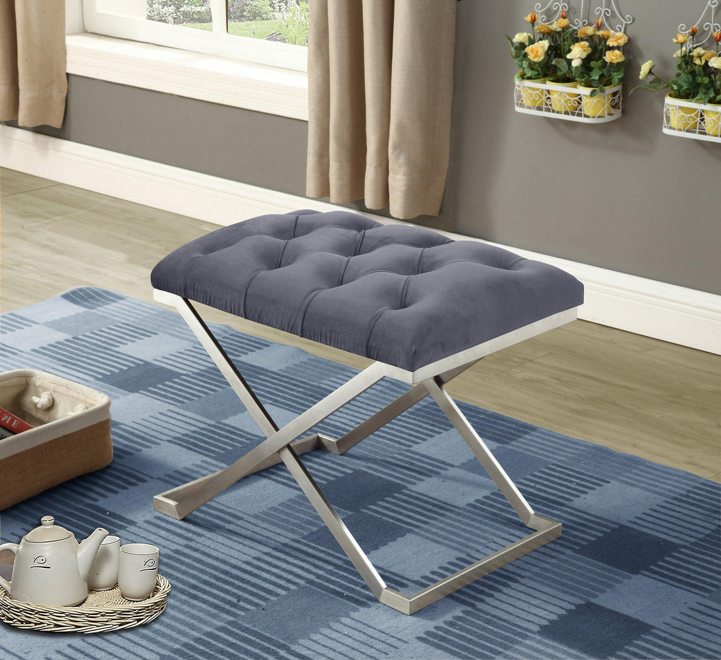 Elegant Velvet Fabric Bench - IF-6290-6291-6292