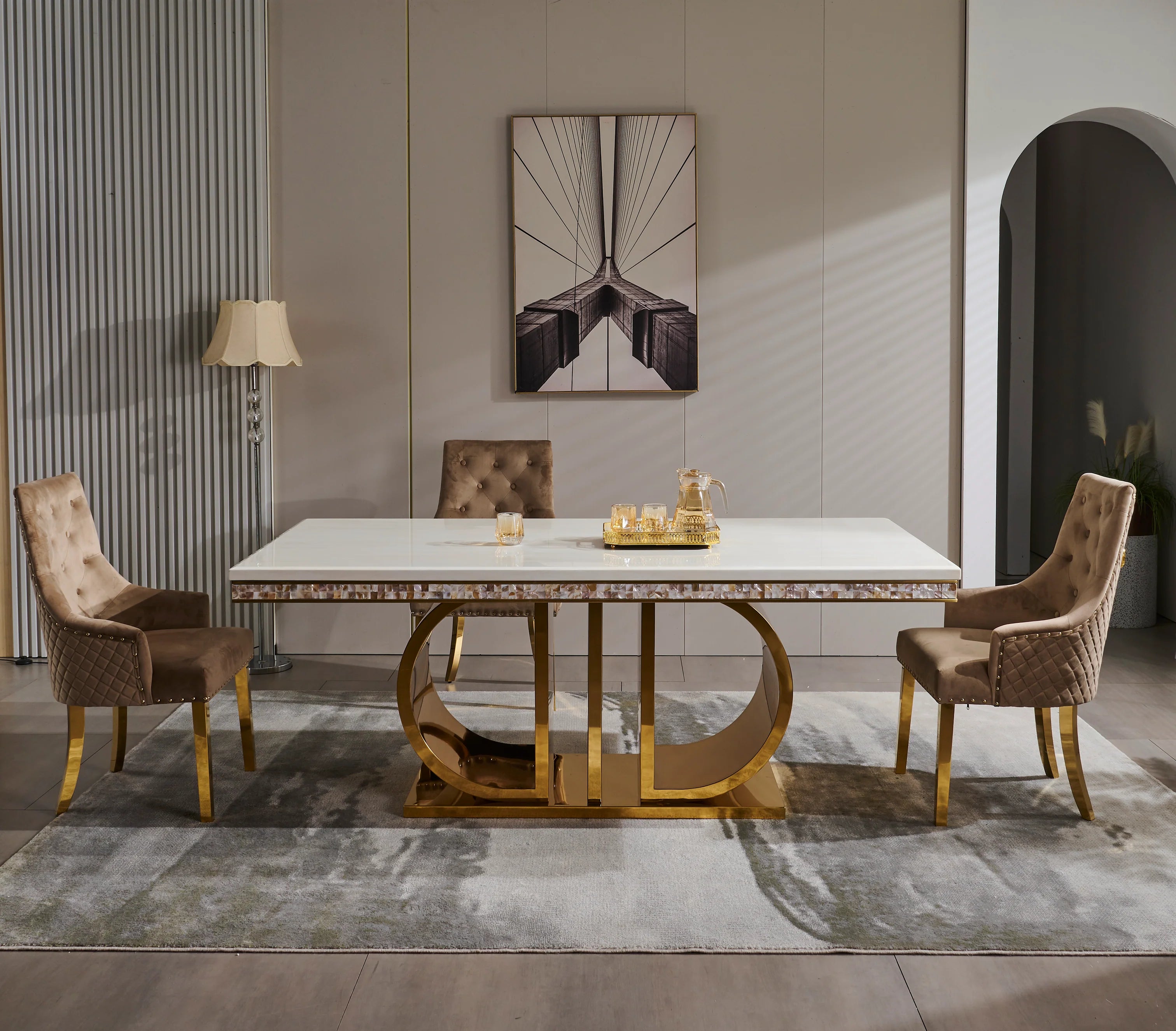 Real Marble Dining Table Set