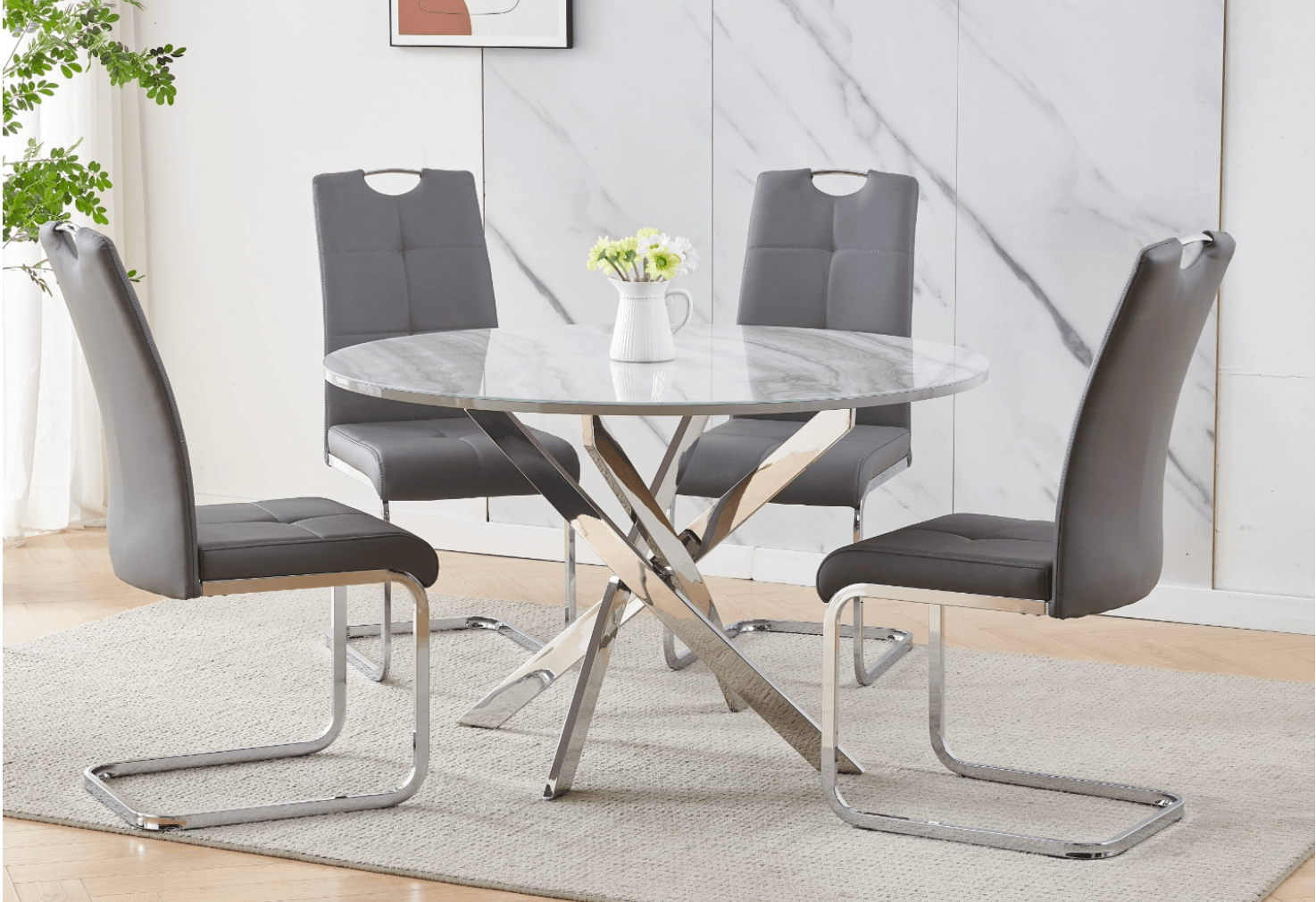Granite Round Dining Table Set