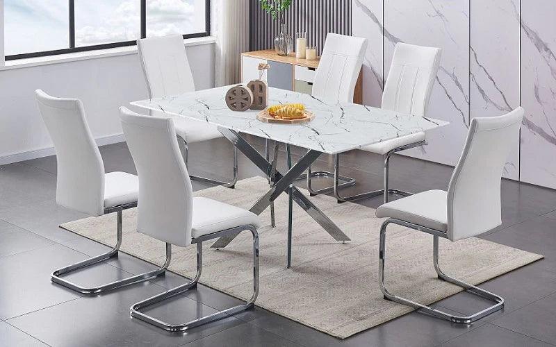 Modern 7-Piece Marble Look Dining Set