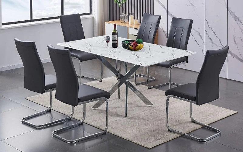 Modern 7-Piece Marble Look Dining Set