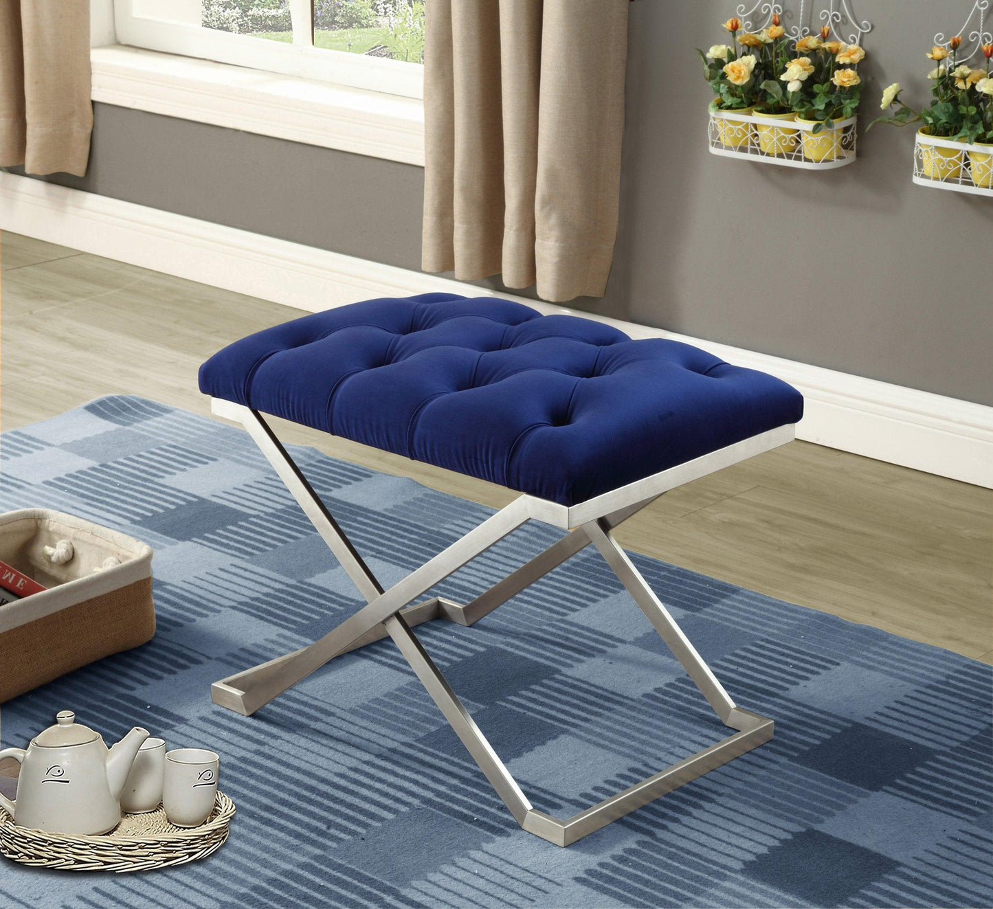 Elegant Velvet Fabric Bench - IF-6290-6291-6292