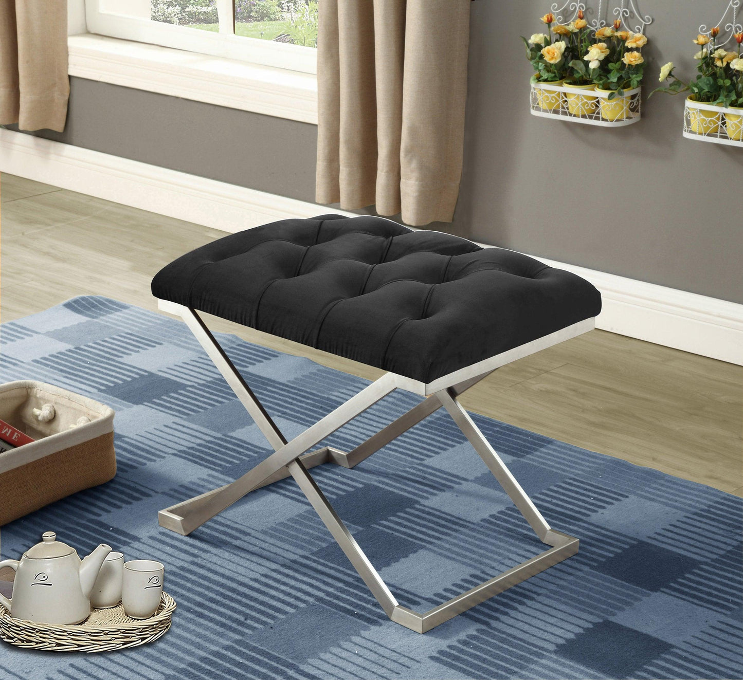 Elegant Velvet Fabric Bench - IF-6290-6291-6292
